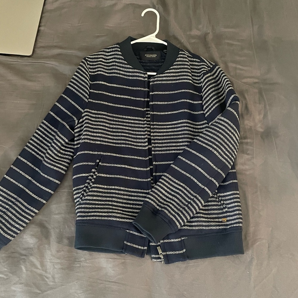 Scotch & Soda blue knit bomber zip jacket